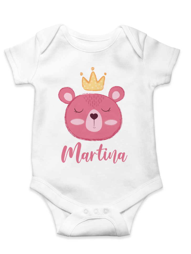body blanco con oso y nombre personalizado para bebé