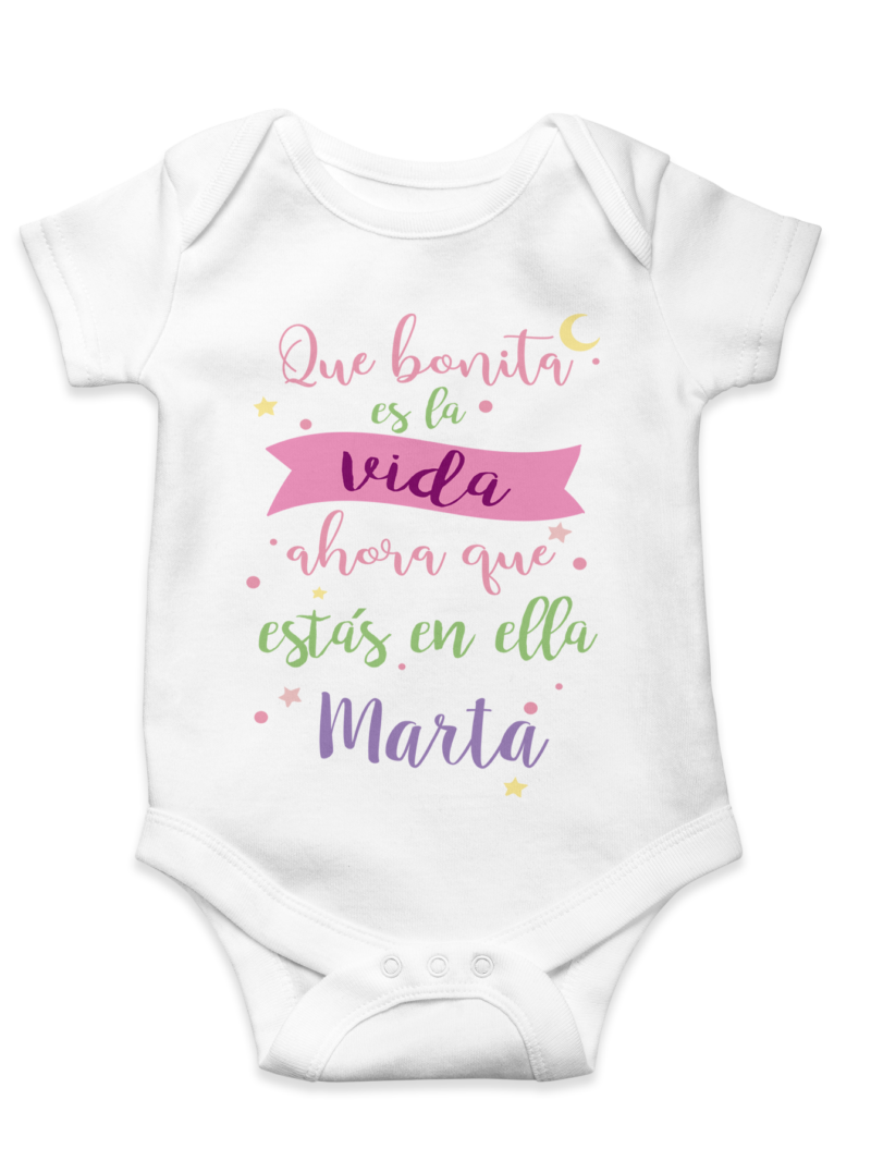 body qué bonita es la vida con nombre personalizado