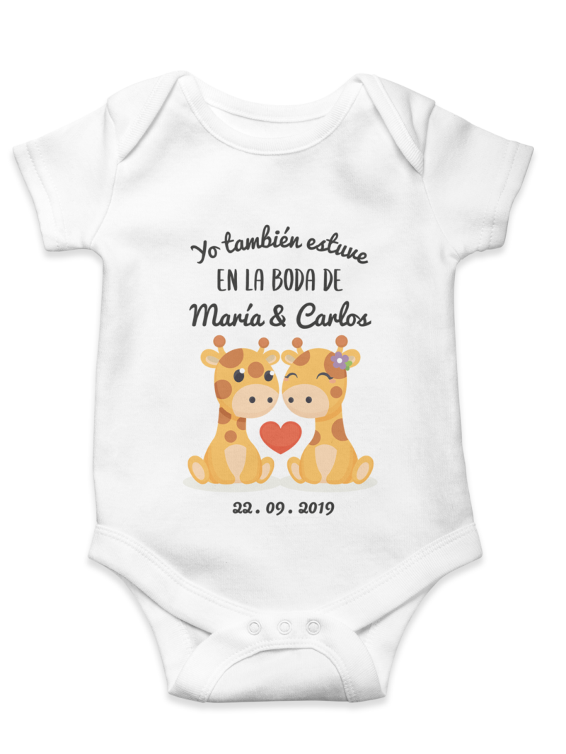 body para bebés con nombre de novios para boda y fecha