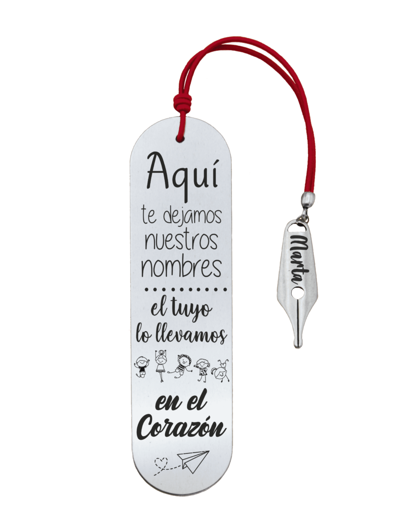 marcapáginas persoanlizado para profesores con nombre de alumnos