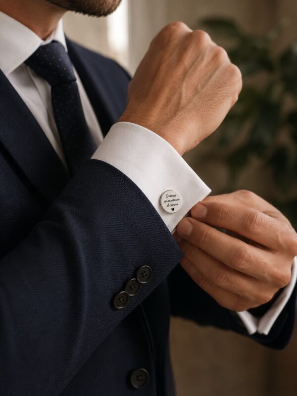Gemelos plateados personalizados para regalo de boda